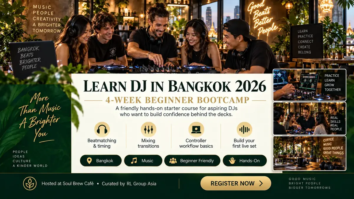 Learn DJ 4-week beginner bootcamp programme poster.