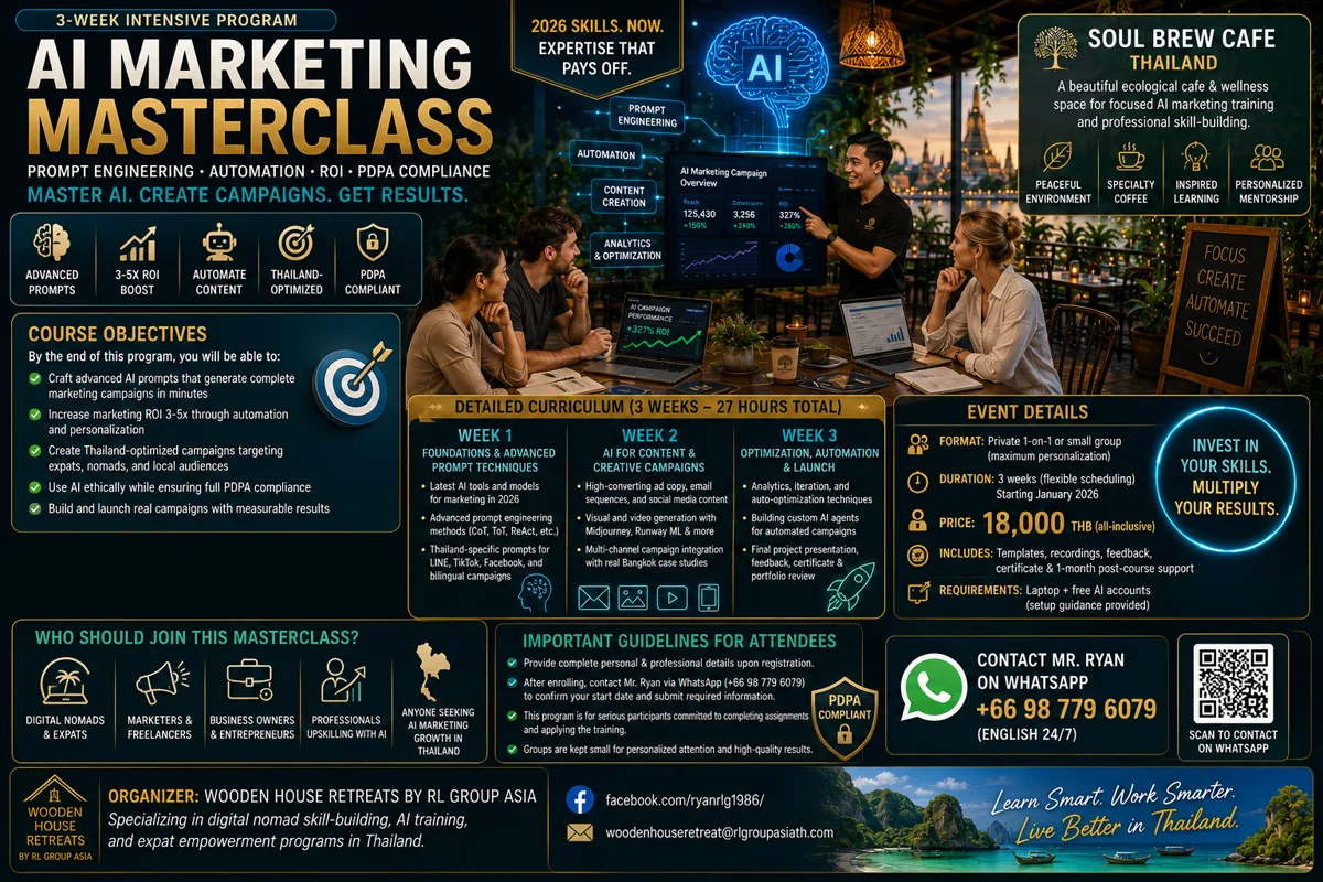 AI Marketing Masterclass 3-week intensive programme poster.