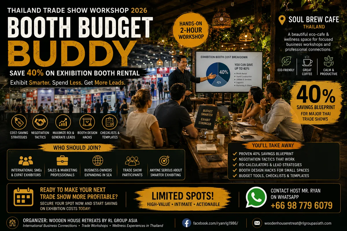 Booth Budget Buddy Thailand Trade Show Workshop 2026 programme poster.