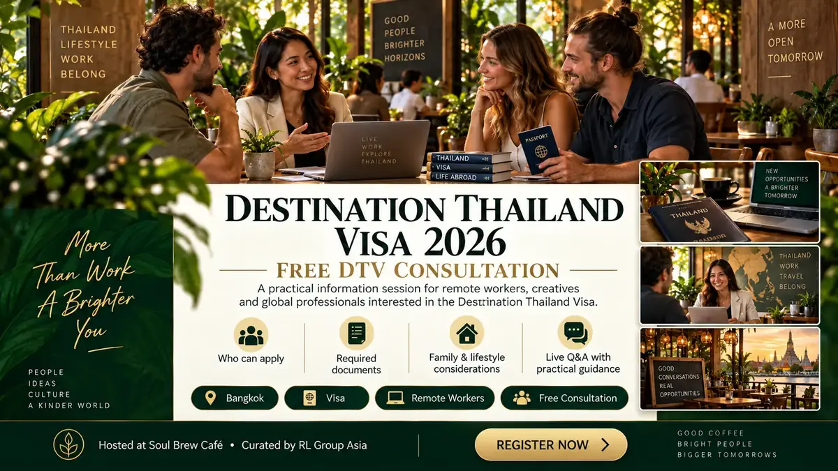 Destination Thailand Visa 2026 information session programme poster.